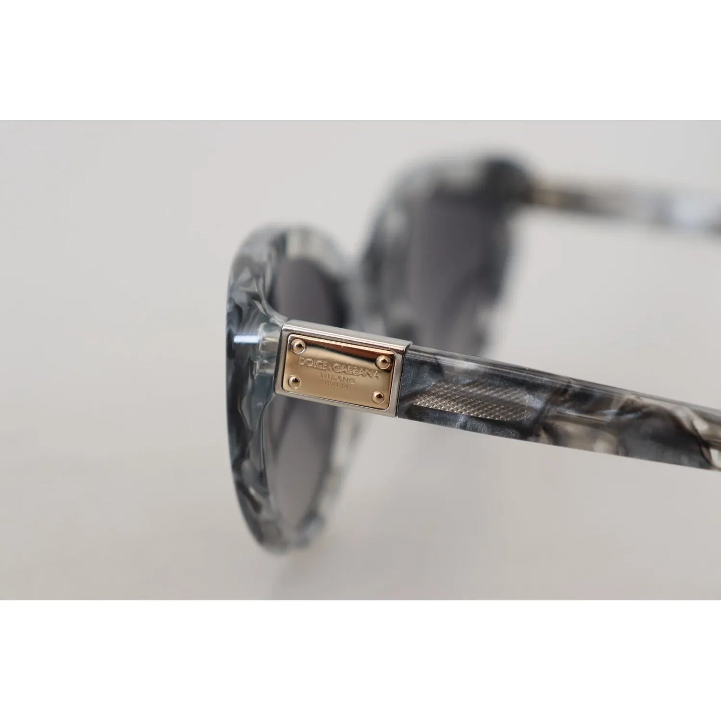 Dolce & Gabbana DG4194 Gray Acetate Logo Plaque Cat Eye Lens Sunglasses with grey polycarbonate lenses and logo detail on arms.