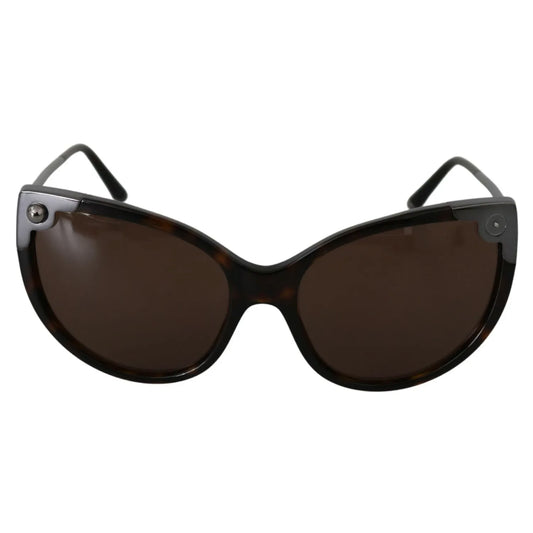 Dolce & Gabbana DG4337 Dark Havana Cat Eye Women Eyewear Sunglasses with brown lenses, made in Italy, missing left metal stud.