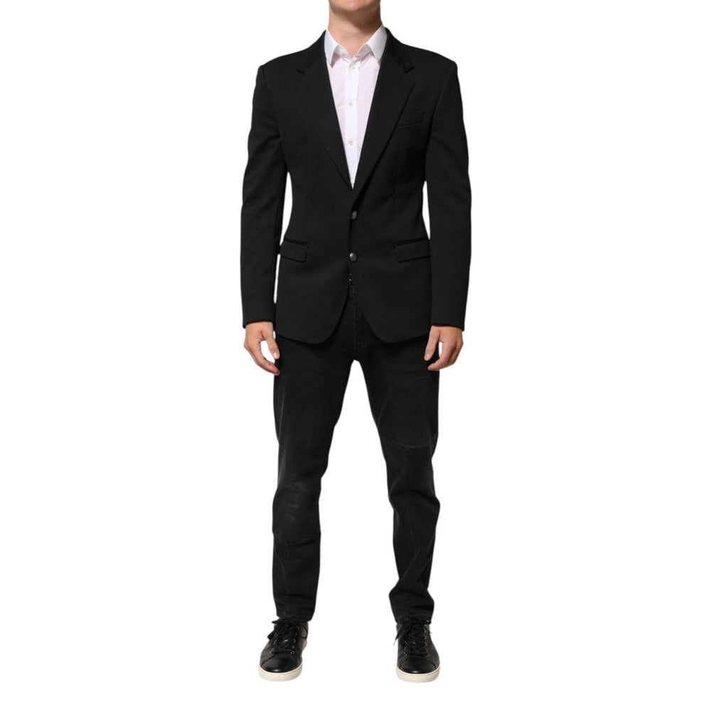 Dolce & Gabbana Dark Blue Cotton Men Jacket Coat Blazer Suit, elegant slim fit, single-breasted, perfect for formal occasions.