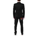Dolce & Gabbana Dark Blue Cotton Men Jacket Coat Blazer Suit, rear view showcasing elegant fit and design.
