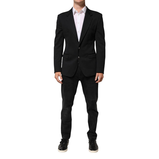 Dolce & Gabbana Dark Blue Cotton Men Jacket Coat Blazer Suit, elegant slim fit, single-breasted, perfect for formal occasions.