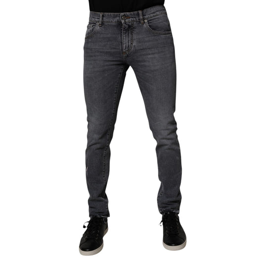 Dolce & Gabbana Dark Gray Cotton Stretch Skinny Denim Jeans showcasing sleek skinny silhouette and modern design.