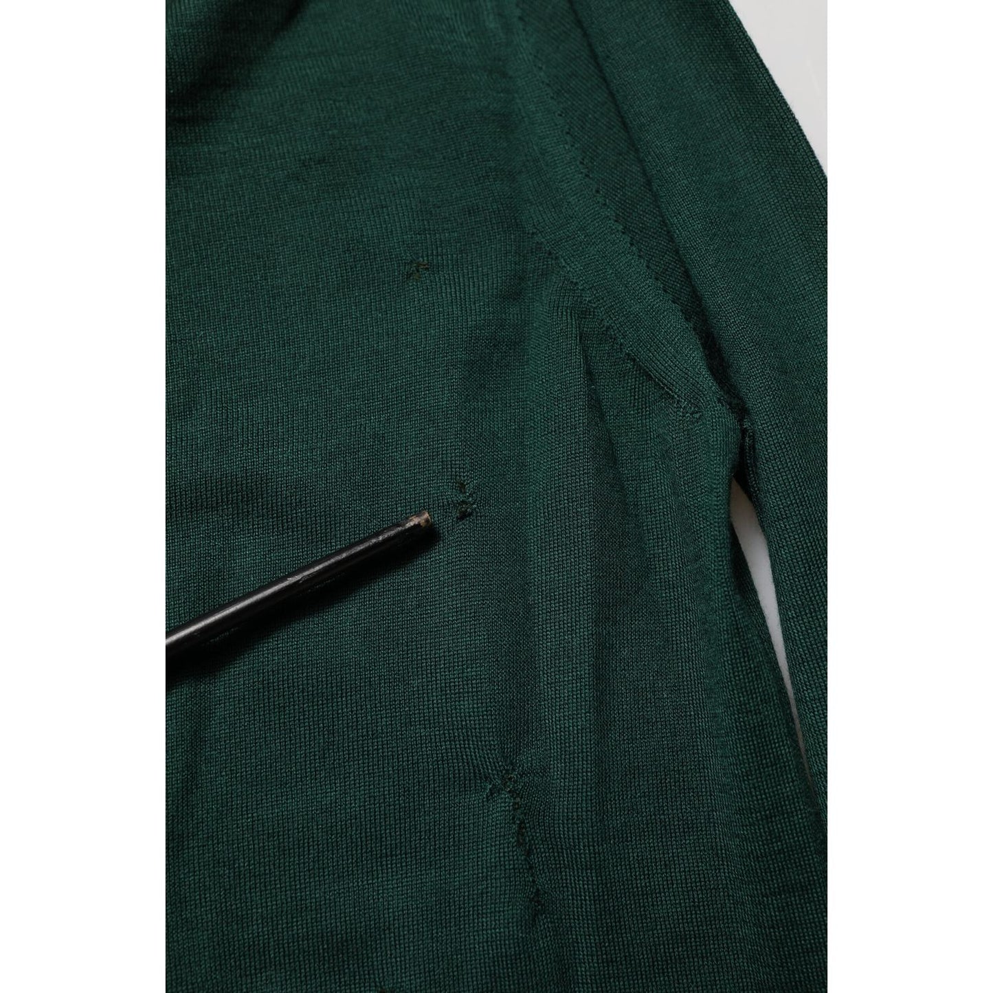 Close-up of Dolce & Gabbana Dark Green Button Down Men Cardigan Sweater fabric detail showing texture and quality.