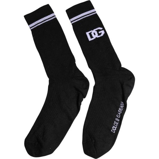 Dolce & Gabbana Black Cotton Logo Mid Calf Men Socks SCS2191-XL