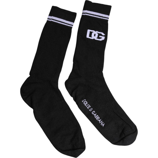 Dolce & Gabbana Black Cotton Logo Mid Calf Men Socks SCS2191-XL