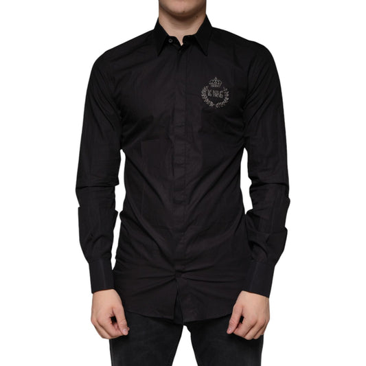 Dolce & Gabbana Black King Crown Embroidered GOLD Dress Shirt Dolce & Gabbana Black