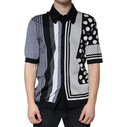 Dolce & Gabbana Black White Polka Dot Collared Polo T-shirt Dolce & Gabbana Gray