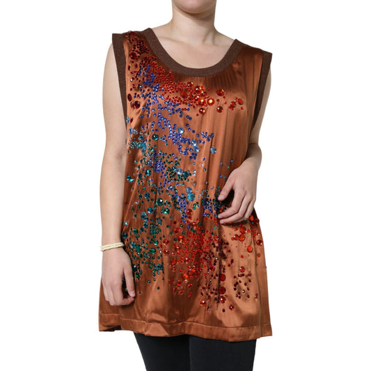 Dolce & Gabbana Brown Crystal Embellished Sleeveless Tank Top TSH86705-46