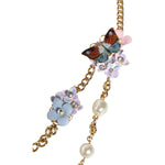 Dolce & Gabbana Gold Chain Brass Floral Layered Crystal Pearl Necklace SMY10355