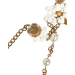 Dolce & Gabbana Gold Chain Brass Floral Layered Crystal Pearl Necklace SMY10355
