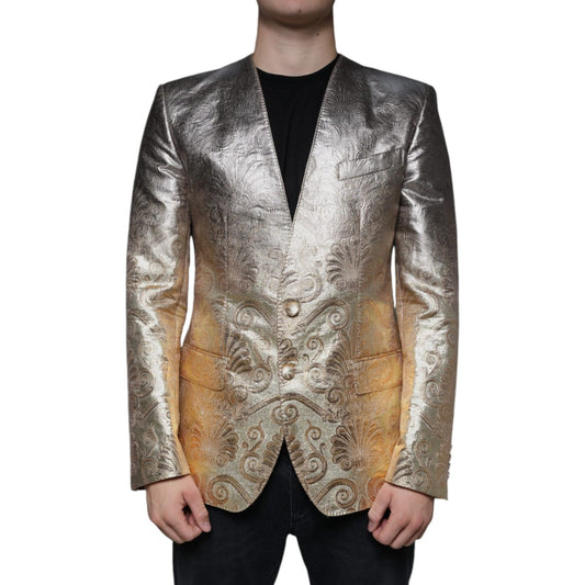 Dolce & Gabbana Gold Jacquard Single Breasted Dress Blazer JKT4071-50