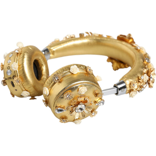 Dolce & Gabbana Gold Leather Floral Crystal Angel Headphones SMY10407