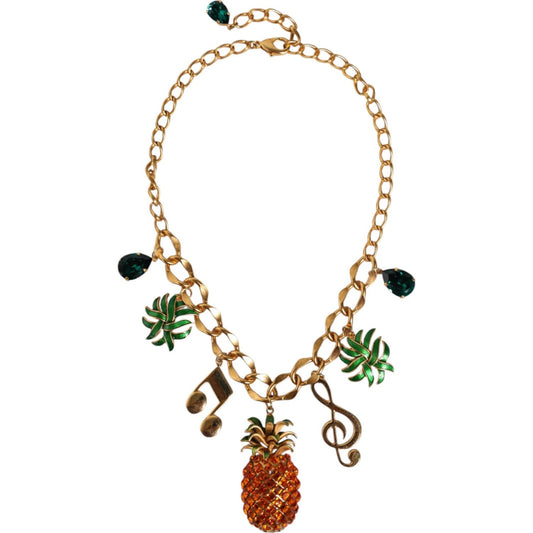 Dolce & Gabbana Gold Tone Brass Chain Pineapple Crystal Musical Necklace SMY10369