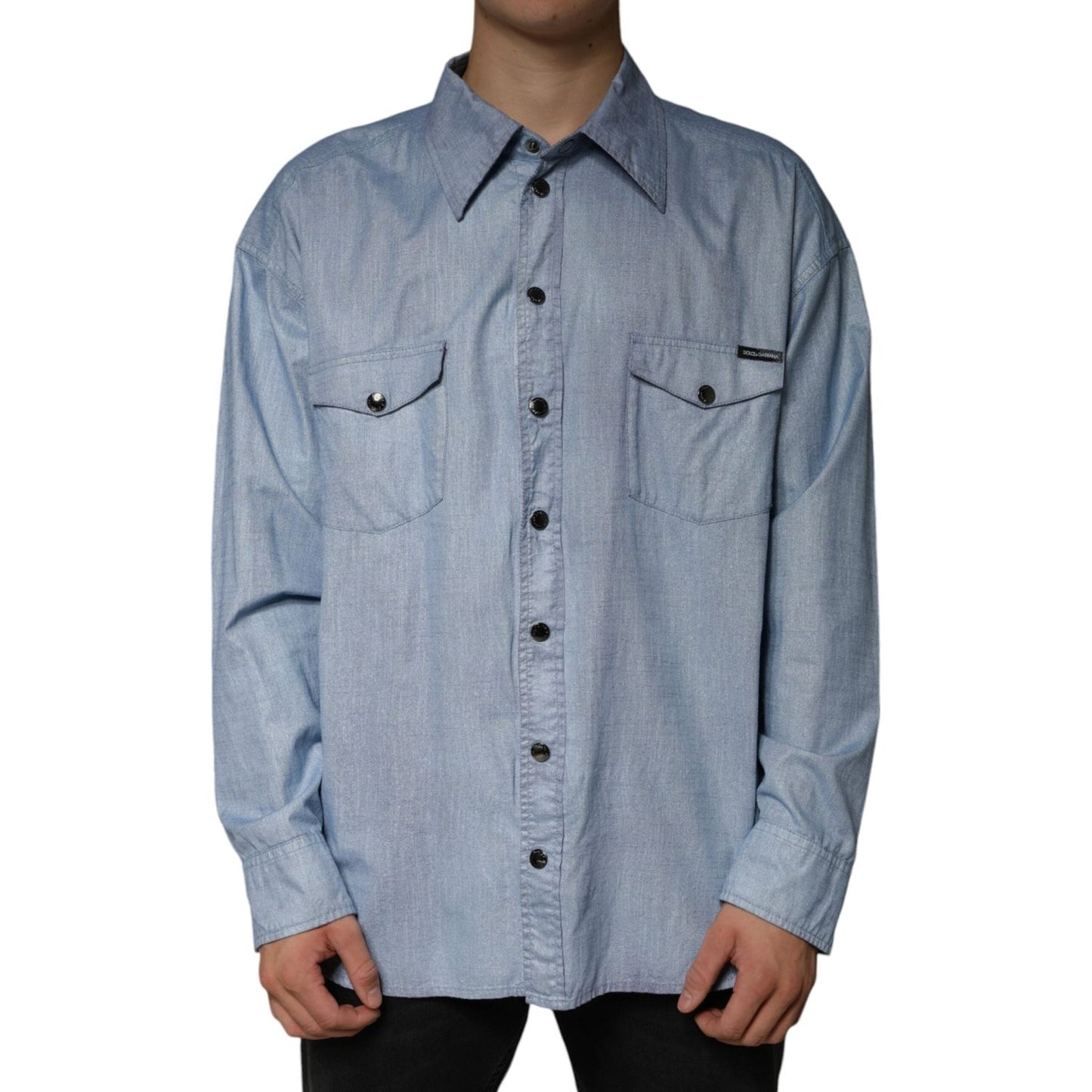 Dolce & Gabbana Light Blue Cotton Button Down Casual Shirt TSH7926-39
