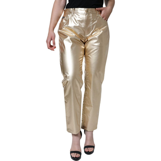 Dolce & Gabbana Metallic Gold Polyester Tapered Pants PAN74176-40