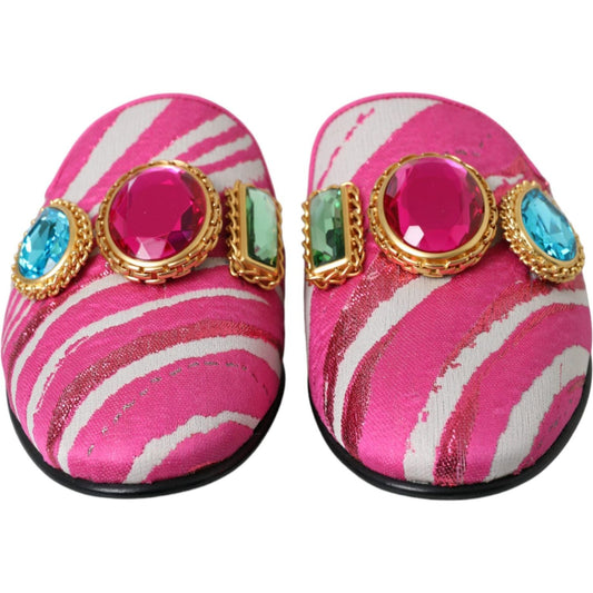 Dolce & Gabbana Pink Jacquard Crystal Mule Flat Sandals Shoes LA11172-38