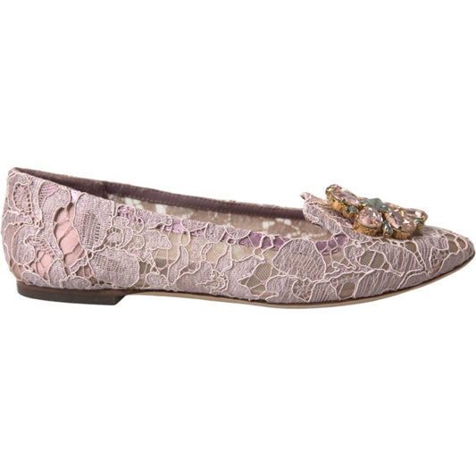 Dolce & Gabbana Pink Lace Crystal Ballet Flats Loafers Shoes LA10311-35.5