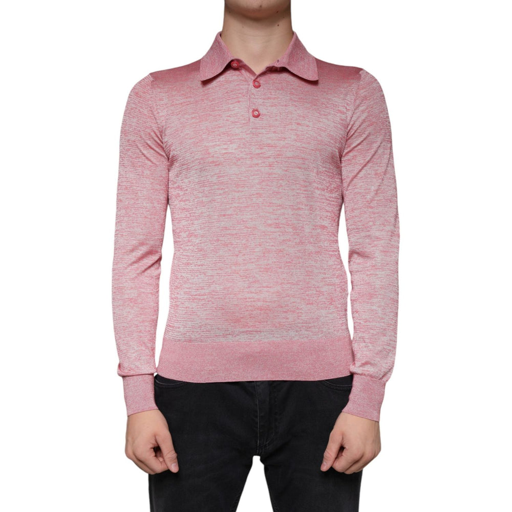 Dolce & Gabbana Pink Polyester Long Sleeve Men Polo T-shirt TSH86276-44