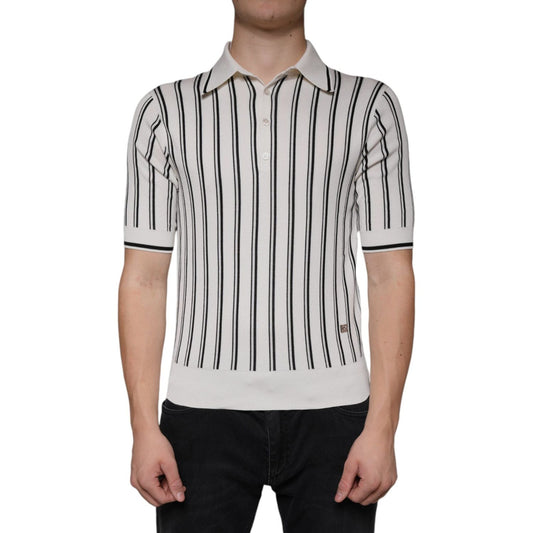 Dolce & Gabbana White Black Stripe Polo Short Sleeve T-shirt Dolce & Gabbana Gray