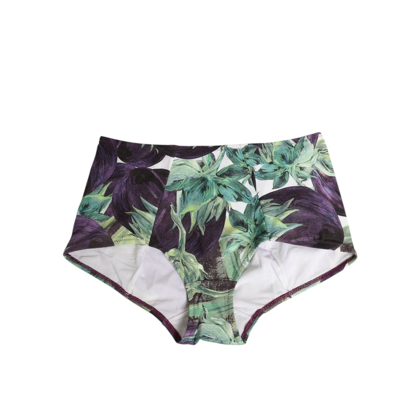 Dolce & Gabbana Eggplant Print High-Waist Briefs Underwear with multicolor design on white background.