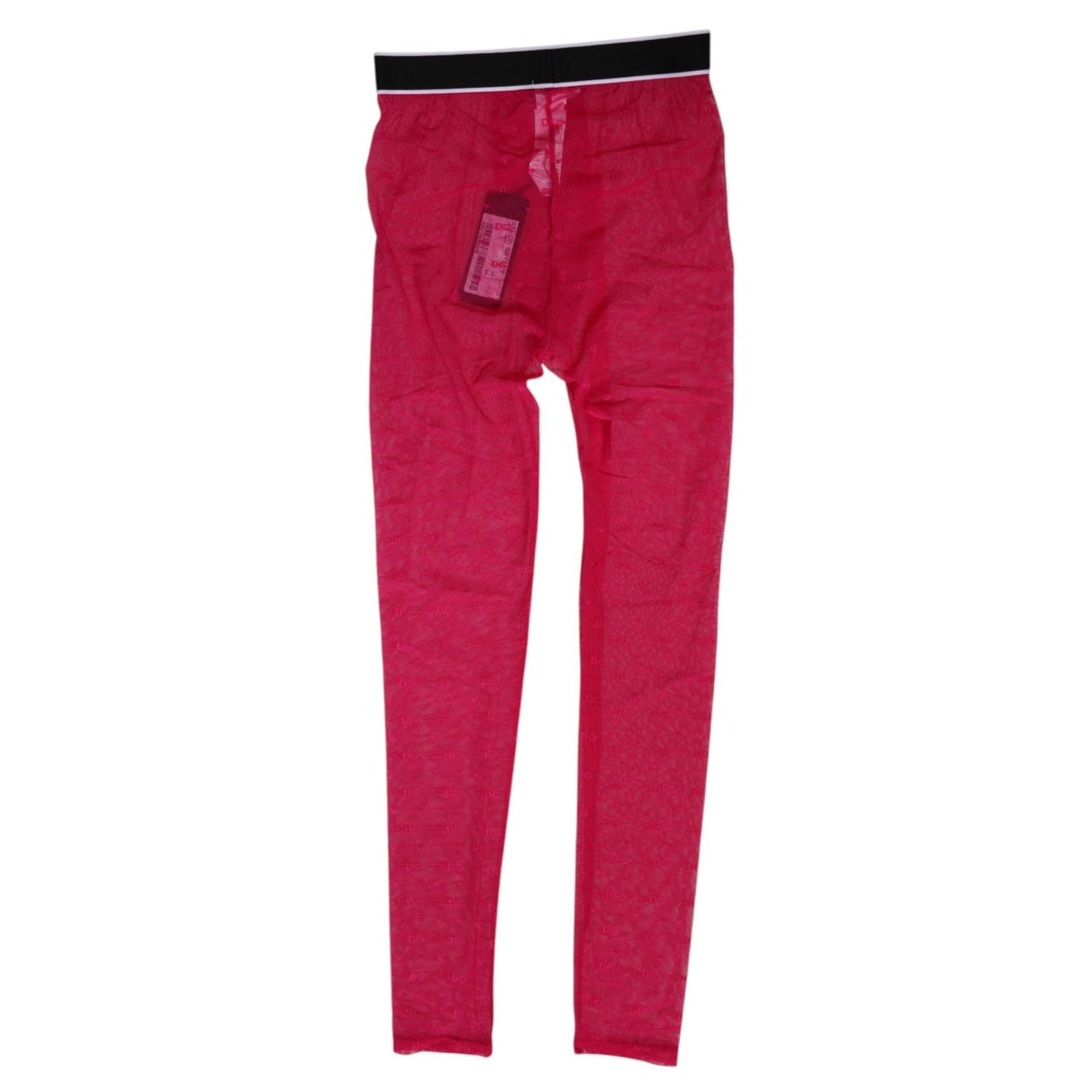 Dolce & Gabbana Fuchsia Nylon Logo Lace Leggings Pants Underwear featuring mid-rise design and soft fabric.