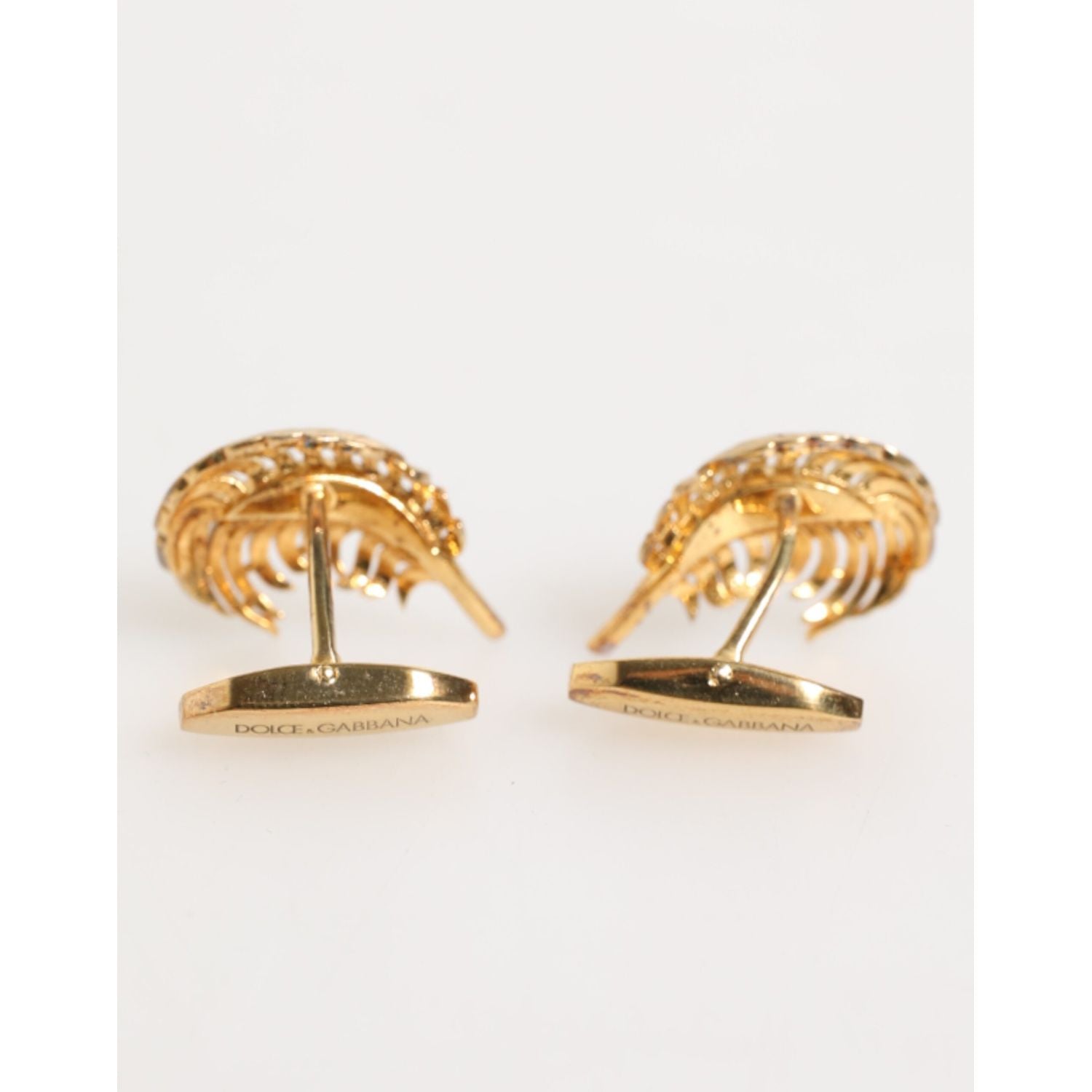 Dolce & Gabbana Gold 925 Sterling Silver Crystal Leaf Accessory Cufflink