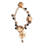 Dolce & Gabbana Gold Black Crystals Lapin Fur Filigree Choker Necklace with Maltese cross and leopard-print details.