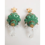 Dolce & Gabbana Gold Brass Multicolour Christmas Tree Earrings with green enamel and teardrop crystals