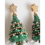 Dolce & Gabbana Gold Brass Multicolour Christmas Tree Earrings with green enamel and crystal accents.