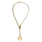 Dolce & Gabbana Gold Chain Brass Faux Pearl Charm Logo Pendant Necklace