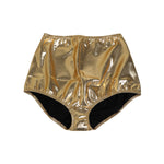 Dolce & Gabbana Gold Silk High Waist Girdle Panty Underwear, luxurious Italian shapewear in shimmering gold silk.