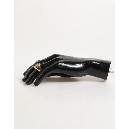 Dolce & Gabbana Gold Tone Enamel Brass Signet DG Logo Adjustable Ring