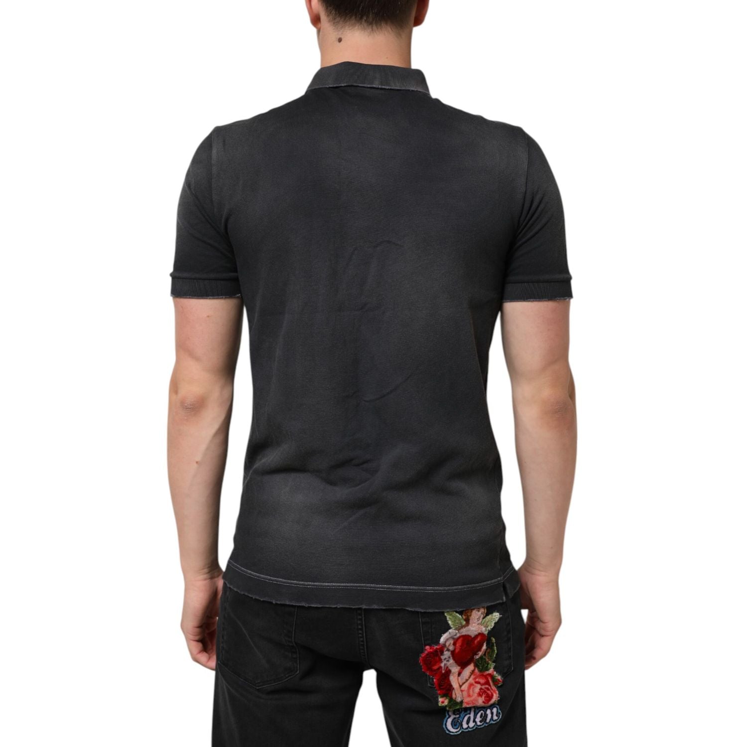 Dolce & Gabbana Gray Cotton Crown Collared Men Polo T-shirt