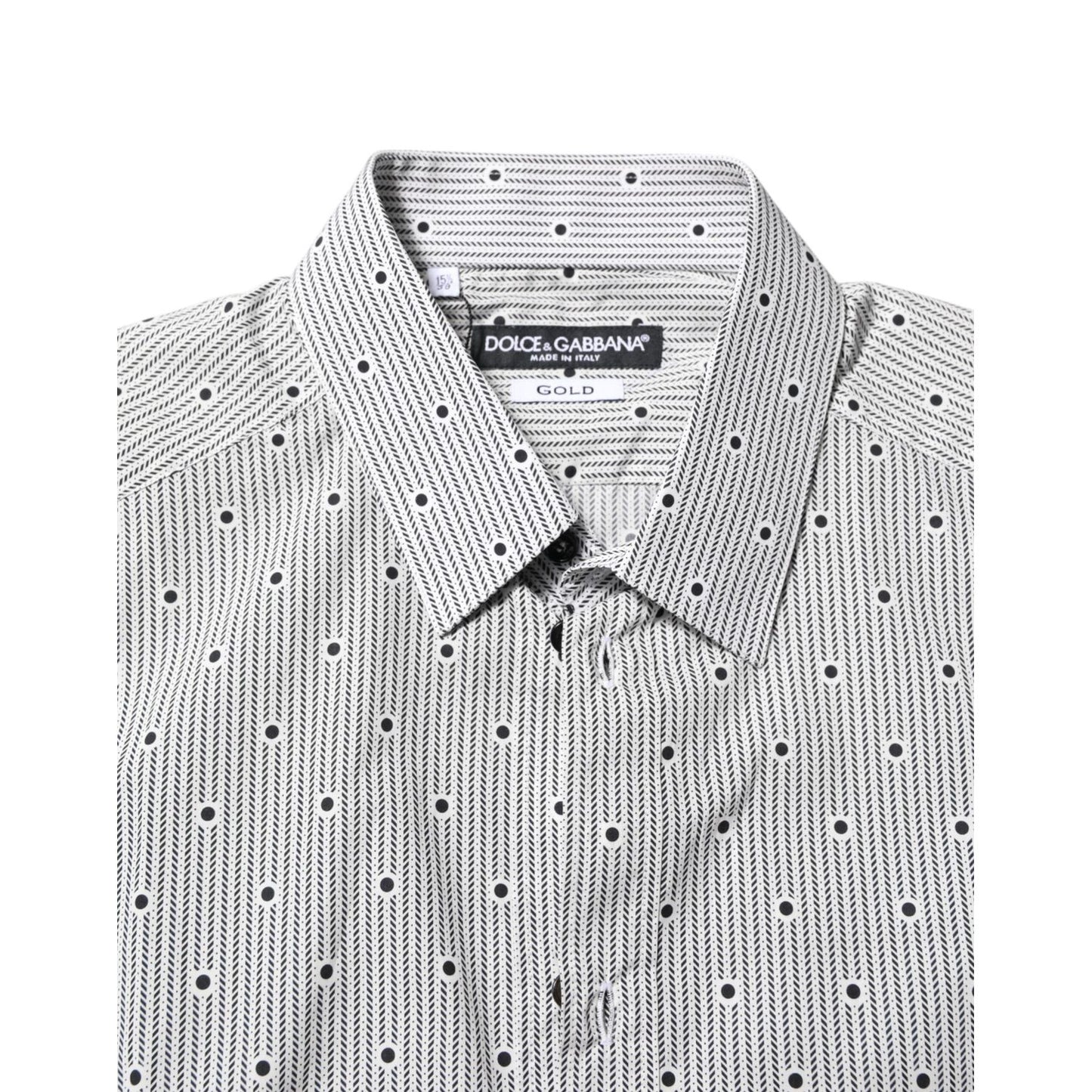 Dolce & Gabbana Gray Dotted Semi Fitted GOLD Men Formal Shirt