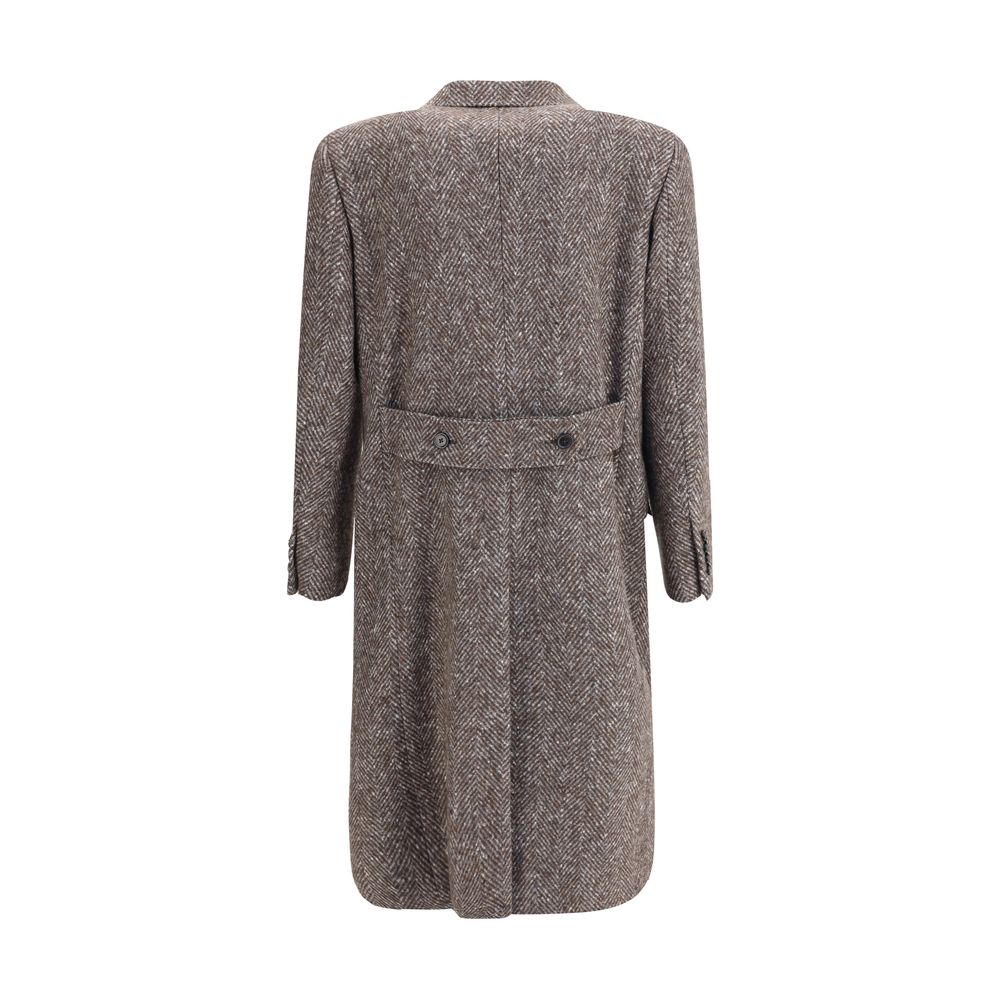 Back view of Dolce & Gabbana Gray Fleece Wool Coat showing herringbone pattern and martingale design.