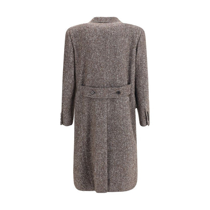 Back view of Dolce & Gabbana Gray Fleece Wool Coat showing herringbone pattern and martingale design.