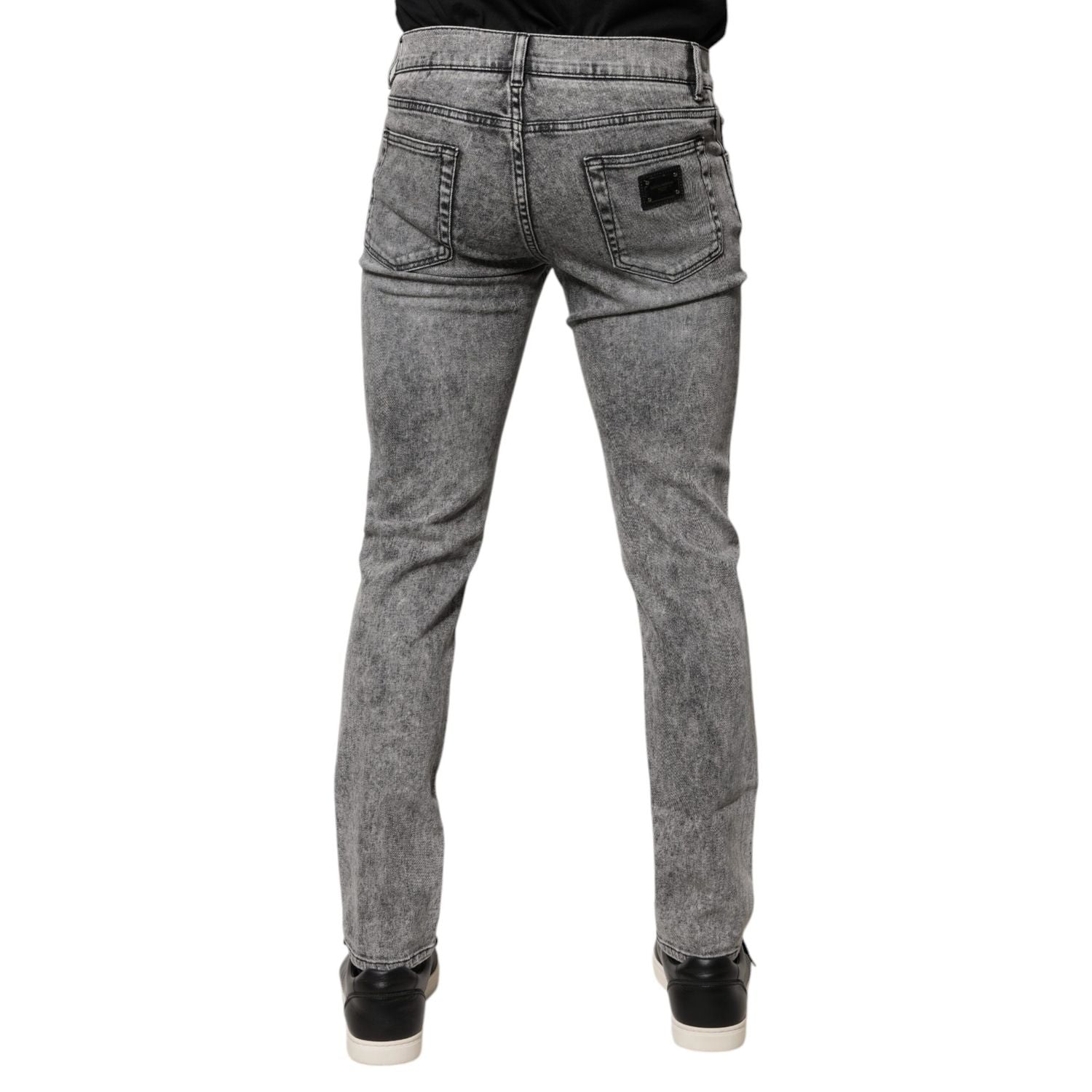 Dolce & Gabbana Gray Logo Plaque Cotton Slim Fit Denim Jeans