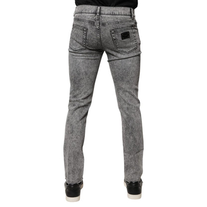Dolce & Gabbana Gray Logo Plaque Cotton Slim Fit Denim Jeans