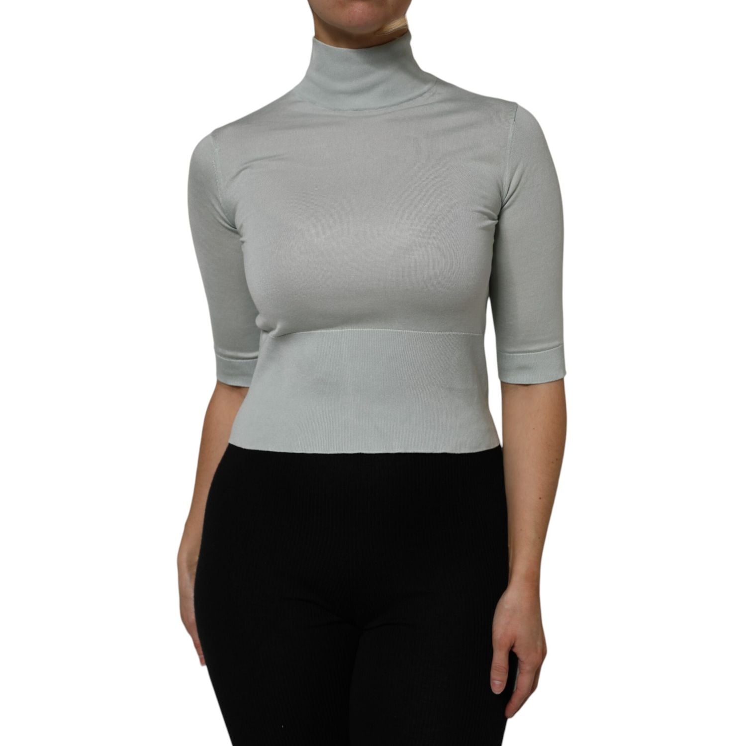 Dolce & Gabbana Gray Turtle Neck 3/4 Sleeves Pullover Top