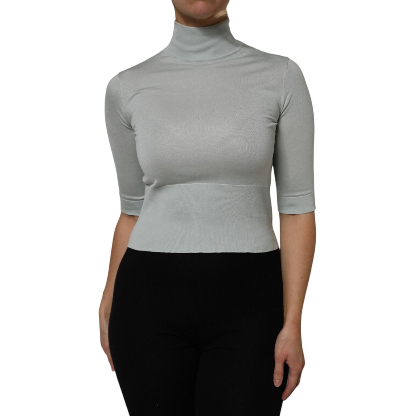 Dolce & Gabbana Gray Turtle Neck 3/4 Sleeves Pullover Top