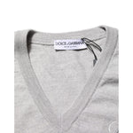 Dolce & Gabbana Gray Wool Knit Logo V-Neck Pullover Sweater close-up view.