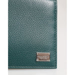 Dolce & Gabbana Green Leather DG Logo Engrave Bifold Card Holder Wallet with logo detail on front view.