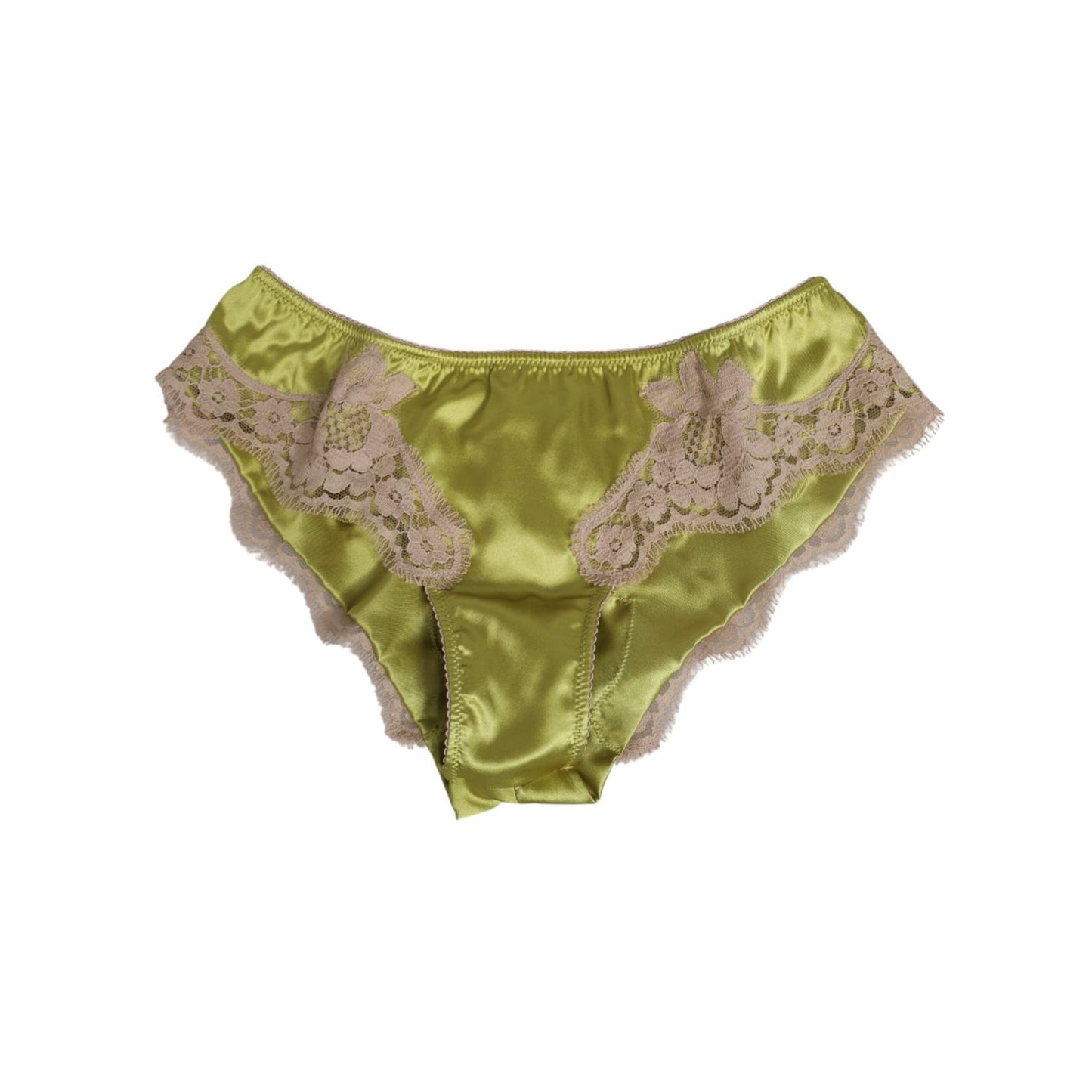 Dolce & Gabbana Green Silk Satin Floral Lace Trim Panty Underwear with elegant lace detailing made in Italy.
