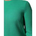 Dolce & Gabbana Green Viscose Acetate Mini Long Sleeve Dress, crew neckline, elegant Italian fashion, detailed view
