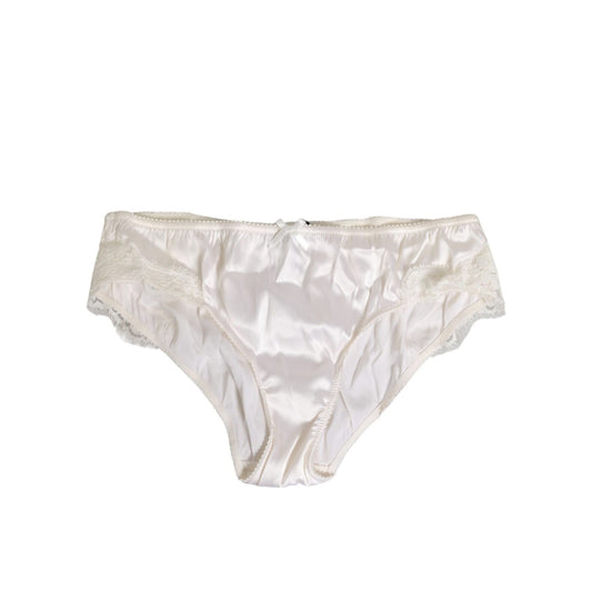 Dolce & Gabbana Ivory White Silk Satin Lace Trim Panty Underwear