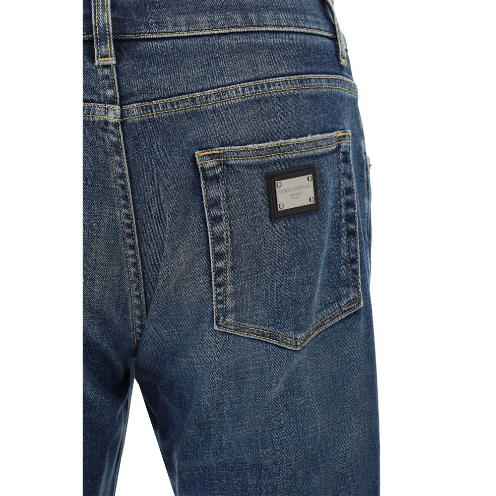 Dolce & Gabbana Jeans straight cut with D&G monogram plaque, five-pocket design, cotton-elastane blend, AW25 season