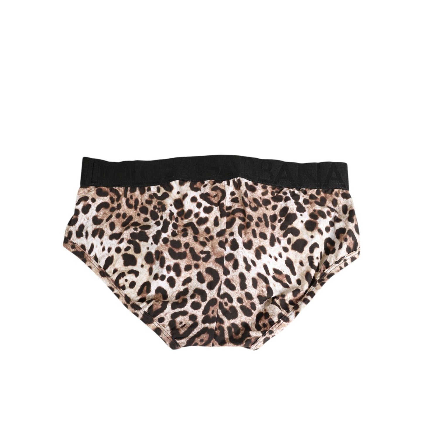 Dolce & Gabbana Leopard Print Black Waistband Cotton Underwear with brown leopard design and elastic waistband, men's briefs.