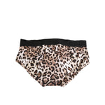 Dolce & Gabbana Leopard Print Black Waistband Cotton Underwear with brown leopard design and elastic waistband, men's briefs.