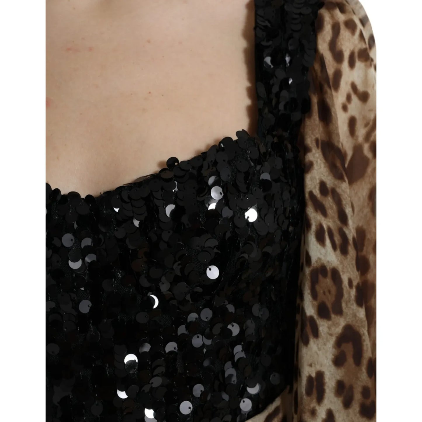 Dolce & Gabbana Leopard Print Silk Sequin Ruffle Maxi Dress
