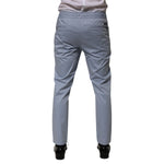 Dolce & Gabbana Light Blue Cotton Drawstring Elastic Waist Men Pants shown from the back with elastic waistband and slim fit.